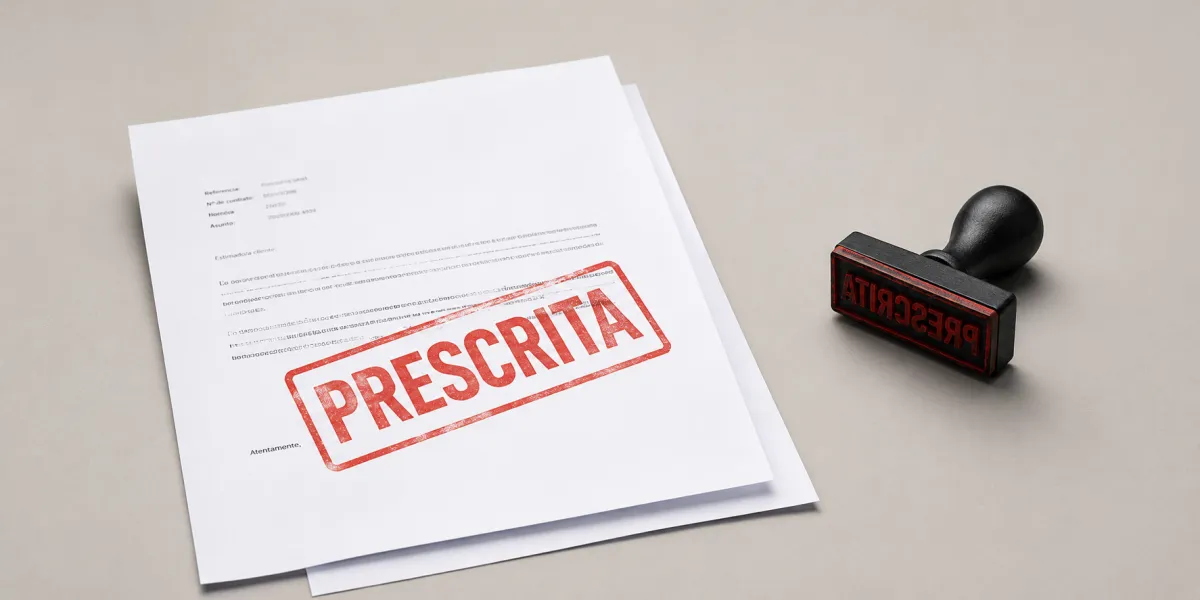 Documento marcado con un sello de caucho rojo que dice PRESCRITA, con una segunda hoja idéntica sin marcar asomando debajo
