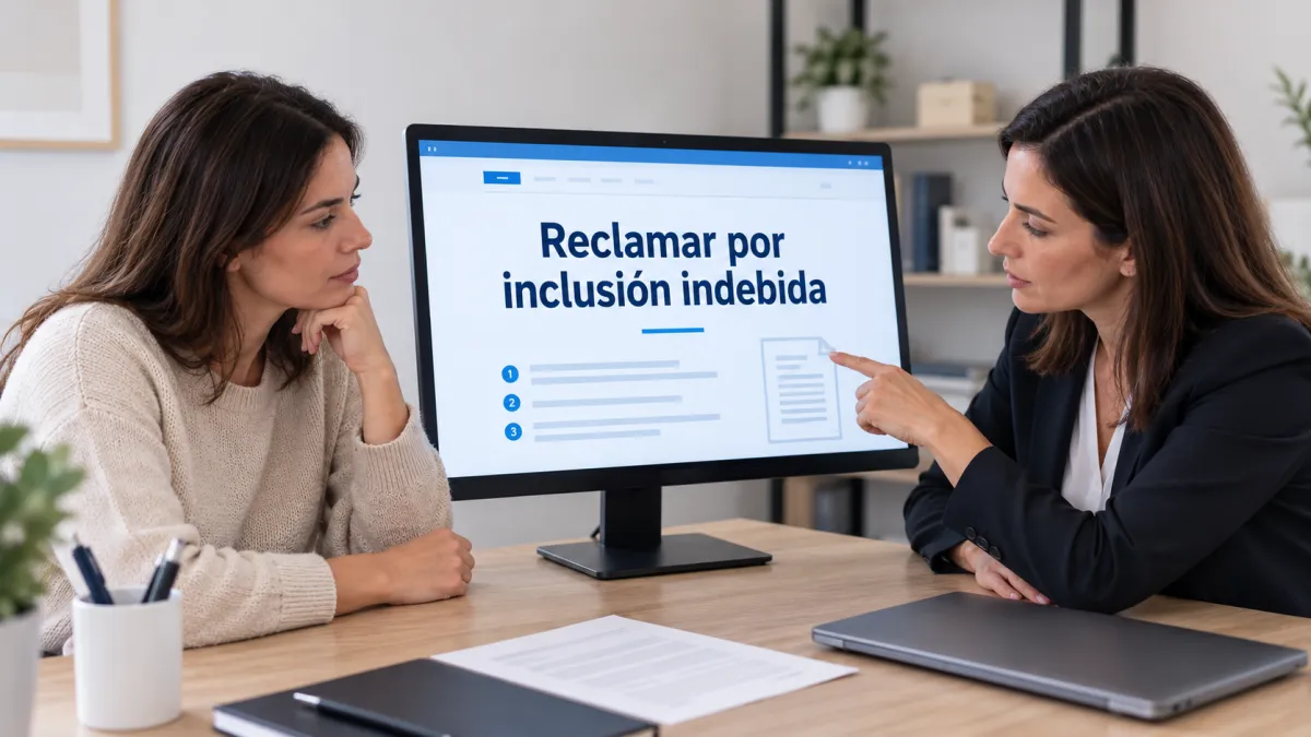 Cliente y abogada revisan cómo reclamar a la AEPD por un fichero de morosos en un despacho