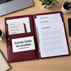 Carpeta con la documentación de una reclamación por inclusión indebida en un registro de morosos