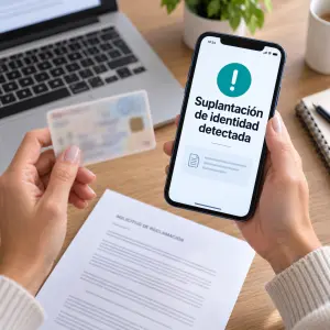 Mujer revisando en su DNI un préstamo solicitado por suplantación de identidad